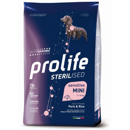 Prolife Sterilised Sensitive Adult Mini con Maiale e Riso per Cani