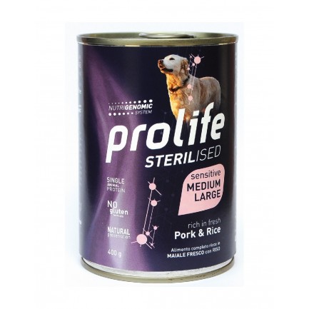 Prolife Sterilised Medium Large mit Schweinefleisch und Reis Nassfutter für sterilisierte Hunde