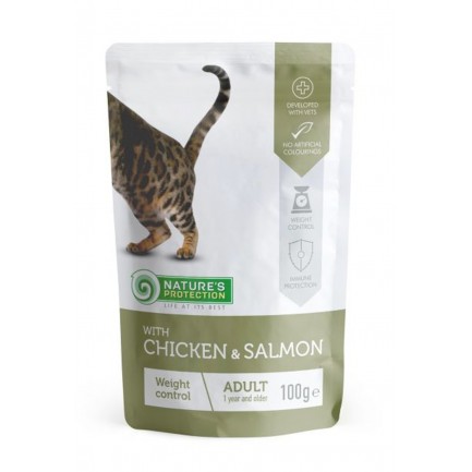 Nature's Protection Pouch Weight Control Pollo e Salmone Cibo Umido per Gatti