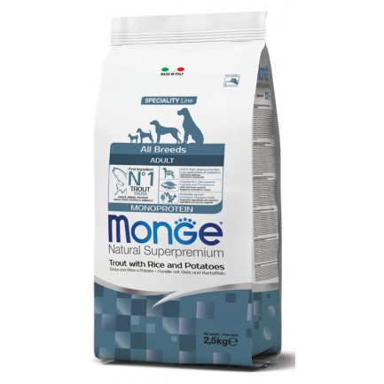 Monge All Breeds Adult Trout Rice and Potatoes for Dogs