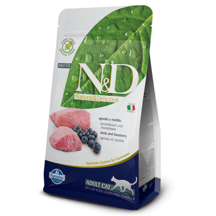 Farmina N&D Grain-Free Adult Cat con Agnello e Mirtillo per Gatti