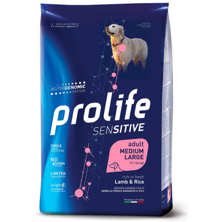 Prolife Sensitive Adult Medium Large Agneau et Riz pour chiens