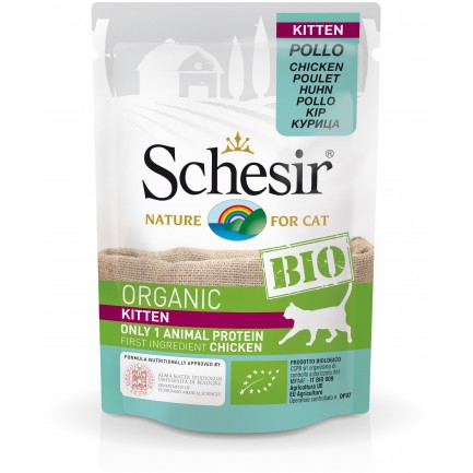 Schesir Cat BIO Organic Kitten con Pollo Cibo Umido per Gattini