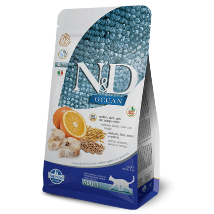 Farmina N&D Ocean Gato Adulto Bacalao Espelta Avena y Naranja para Gatos