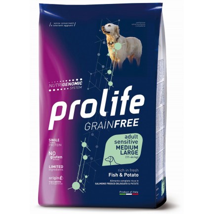 Prolife Sensitive SANS GRAIN Moyen Grand avec poisson et pommes de terre pour chiens